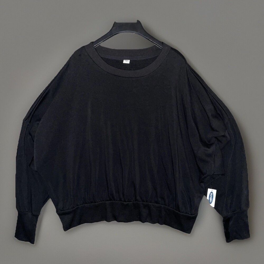 Old Navy Sweatshirt Women XXL Black Dolman Batwing Sleeve Crew Neck Knit Pullove